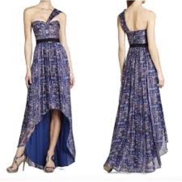 BCBG BGBGMAXAZRIA Inga One Shoulder SILK Printed Maxi Dress Sz 6 Whimsy Goth - Picture 2 of 13